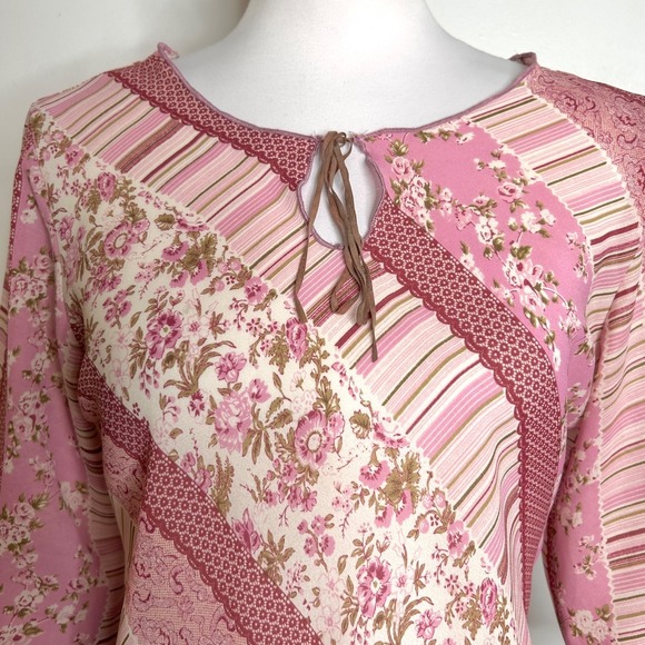 Vintage Pink Floral Asymmetric Sheer Tunic Top Fairy Grunge Fashion Bug Size S - Picture 7 of 11